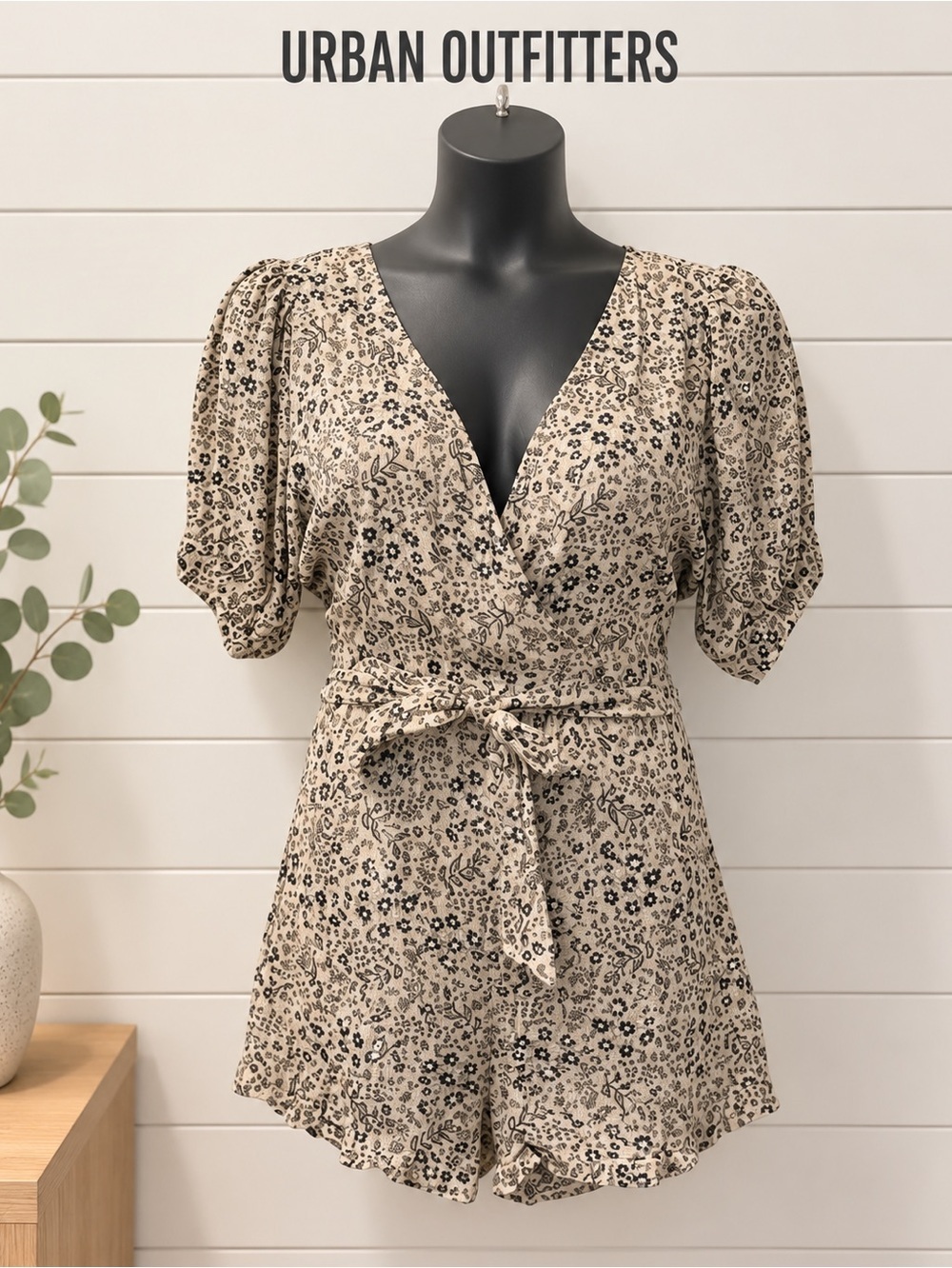 Floral Sage Green Wrap Romper - Urban Outfitters - Size L